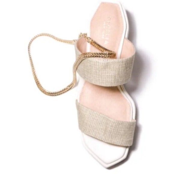 Cream Platform Sandals Metal Ankle Strap 7.5 M Cecelia NY Bailey - Picture 2 of 6